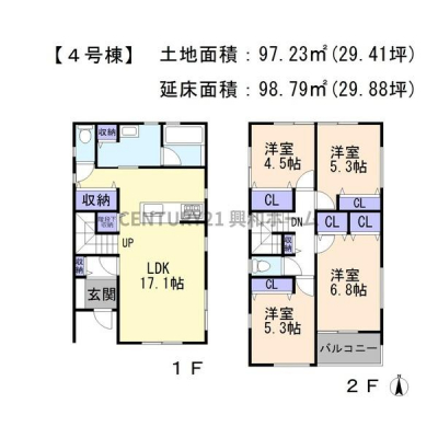 �@�y4�����z5390���~���y�n�ʐρF97.23�������[�g���i29.41�؁j�������ʐρF98.79�������[�g���i29.88�؁j���Ԏ�F4LDK���z�N���F2026�N9�������\��